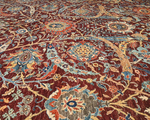 9x12 Burgundy Aryana Afghan Hand Knotted Veg Dye Wool Area Rug